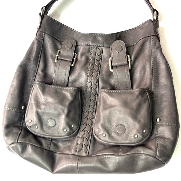 Tignanello Gray Leather Hobo Shoulder Bag - Picture 6 of 14
